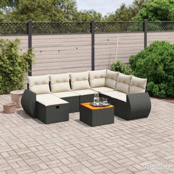 Salon de jardin 8 pcs avec coussins noir rsine tresse