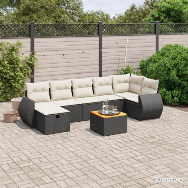 Salon de jardin 8 pcs avec coussins noir rsine tresse