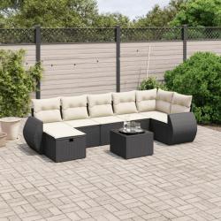 Salon de jardin 8 pcs avec coussins noir résine tressée