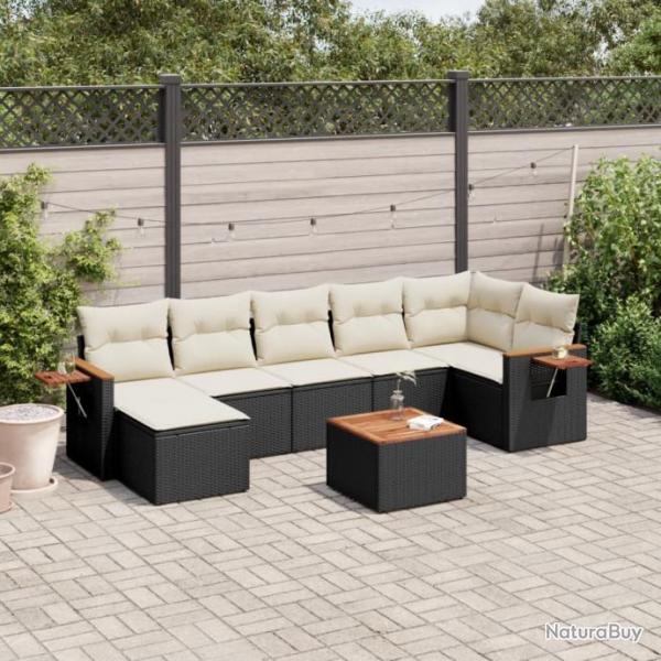 Salon de jardin 8 pcs avec coussins noir rsine tresse