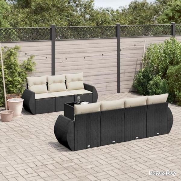 Salon de jardin 8 pcs avec coussins noir rsine tresse