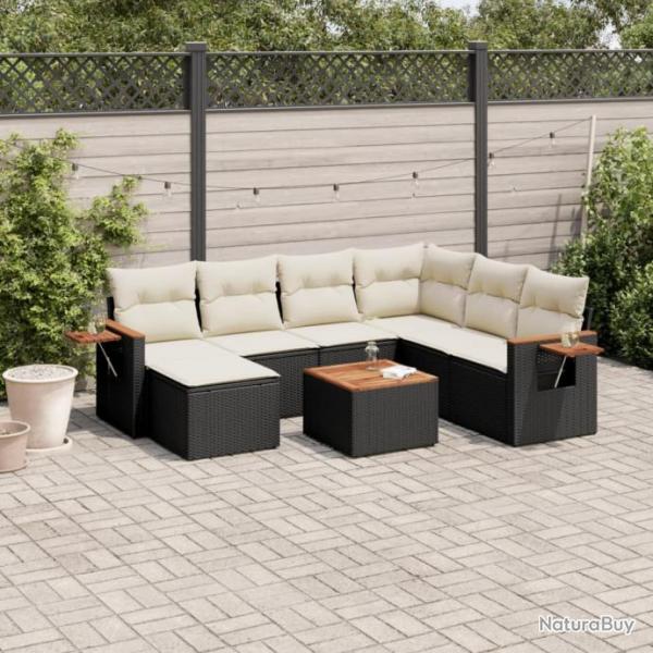 Salon de jardin 8 pcs avec coussins noir rsine tresse