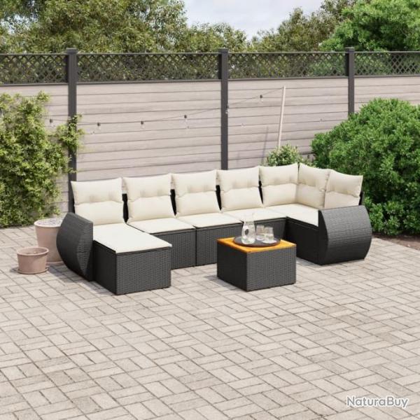 Salon de jardin 8 pcs avec coussins noir rsine tresse