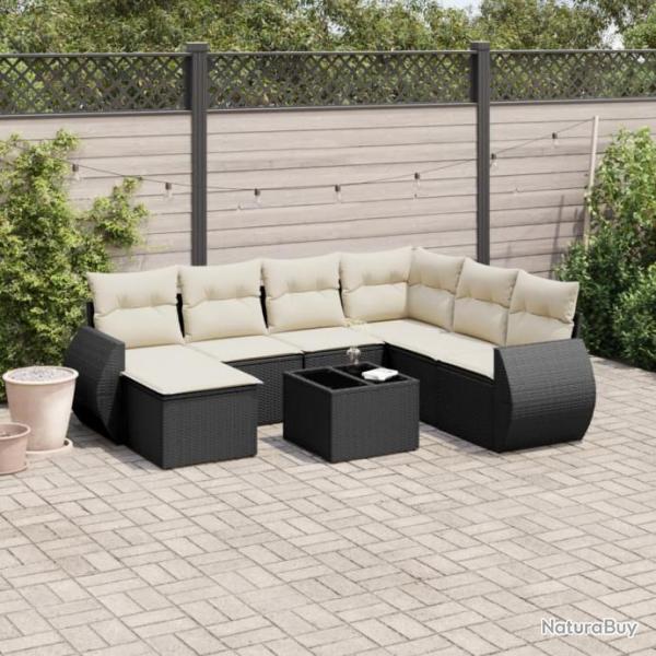 Salon de jardin 8 pcs avec coussins noir rsine tresse