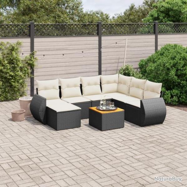 Salon de jardin 8 pcs avec coussins noir rsine tresse