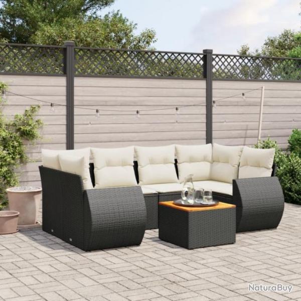 Salon de jardin 7 pcs avec coussins noir rsine tresse