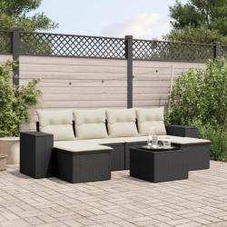 Salon de jardin 7 pcs avec coussins noir résine tressée