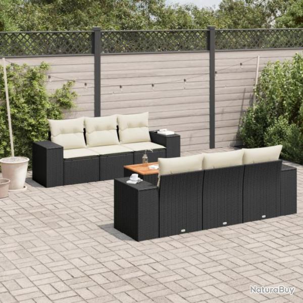 Salon de jardin 7 pcs avec coussins noir rsine tresse