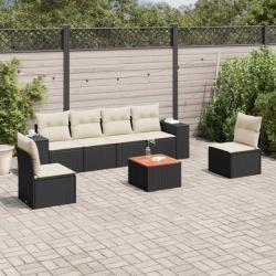 Salon de jardin 7 pcs avec coussins noir résine tressée