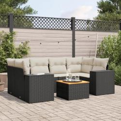 Salon de jardin 7 pcs avec coussins noir résine tressée