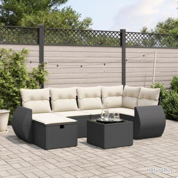 Salon de jardin 7 pcs avec coussins noir rsine tresse