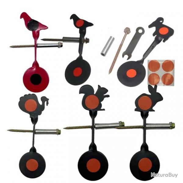 Spinner de chasse et de tir en acier, cible cinq animaux, option rouge et noir, pack simple fronde, 