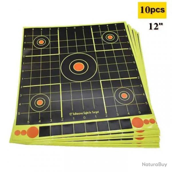 cible de tir, papier de vise pour odor, fusil, pratique des liants, 12 po, 30cm, 10 pices par paqu