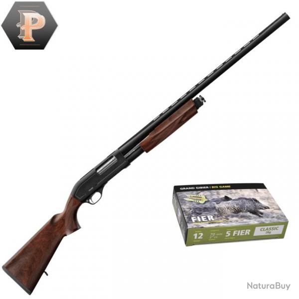 Pack chasseur ! Fusil de chasse  pompe Yildiz S71 crosse bois Cal 12/76 + mun