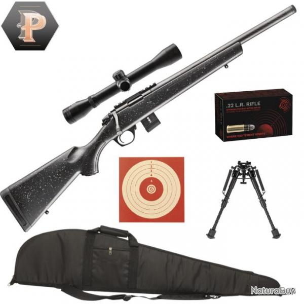 Tireur Carabine Bergara BMR carbon synthtique cal. 22LR + Lunette 4x32 + Bipied + fourreau +50 Muni