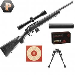 Pack Tireur Carabine Bergara BMR carbon synthétique cal. 22LR + Lunette 6-24X42 + Modérateur + Bipie