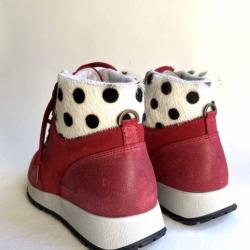 Sneakers d'hiver en peau cuir et daim de luxe à motifs pois pour femme - Olang BAMBOO 38 rouge 38