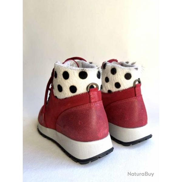 Sneakers d'hiver en peau cuir et daim de luxe  motifs pois pour femme - Olang BAMBOO 38 rouge 38