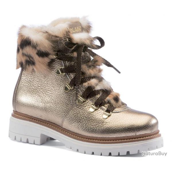 Boots femme en cuir mtallis fourre mouton et col lapin lopard - Olang CORONA 38 38 or semelle ad