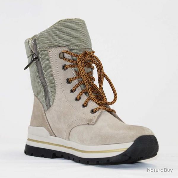 Bottines chaudes d'hiver pour femme en cuir nubuck beige et textile technique 38 38 beige