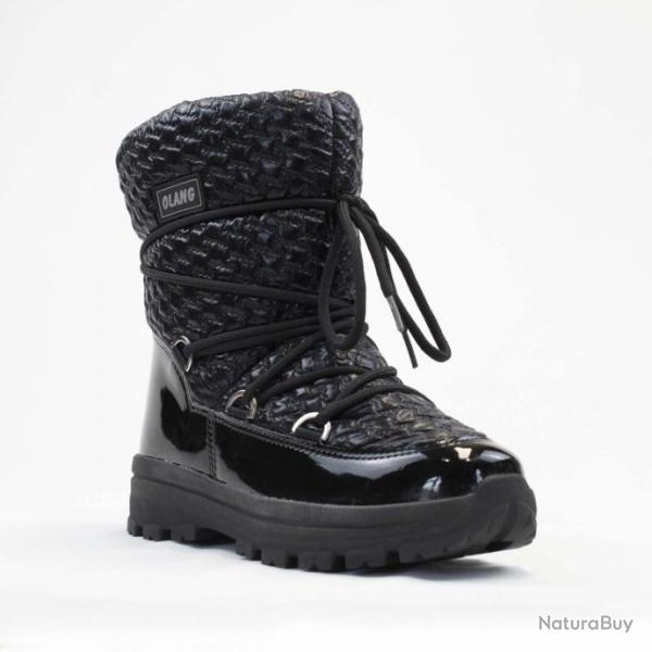 Bottes d'hiver chaudes pour femme en cuir vernis et col  effet bulles d'air 38 noir  38