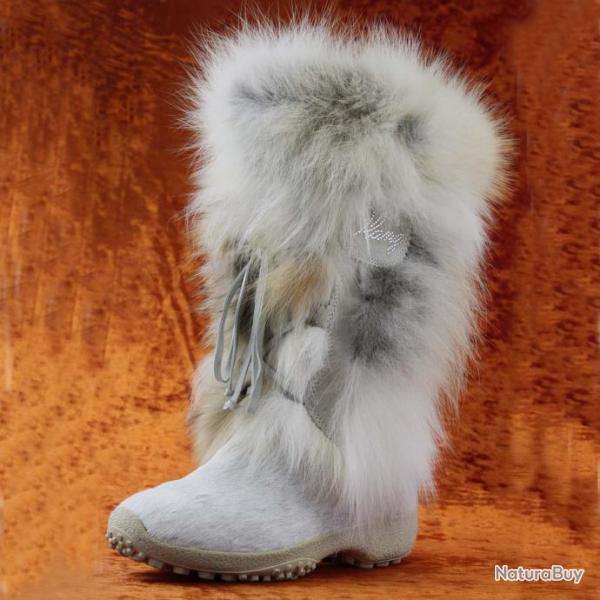 Bottes hautes d'hiver pour femmes en poils de vache et poils de lapin 36 blanc  36