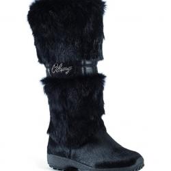 Bottes chaudes montantes pour femmes en cuir de vache et poils de lapin 38 noir  38