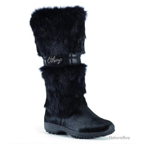 Bottes chaudes montantes pour femmes en cuir de vache et poils de lapin 38 noir  38