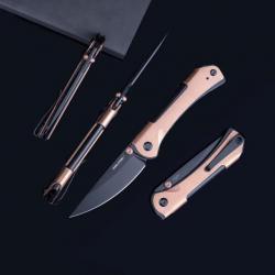 Couteau Real Steel Sylph Copper Manche Cuivre Lame Acier Nitro-V Black PVD Liner Lock Clip RS7141GB