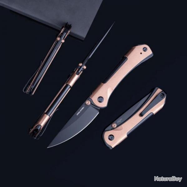 Couteau Real Steel Sylph Copper Manche Cuivre Lame Acier Nitro-V Black PVD Liner Lock Clip RS7141GB