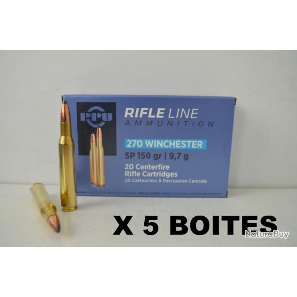 5 Boite de Balles Calibre 270 Winchester 150gr SP