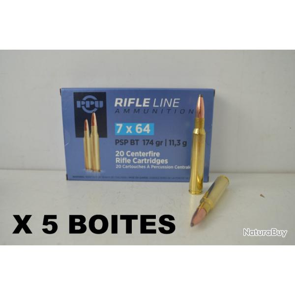 5 Boites de Balles Partizan Calibre 7x64 Brenneke 175gr PSP