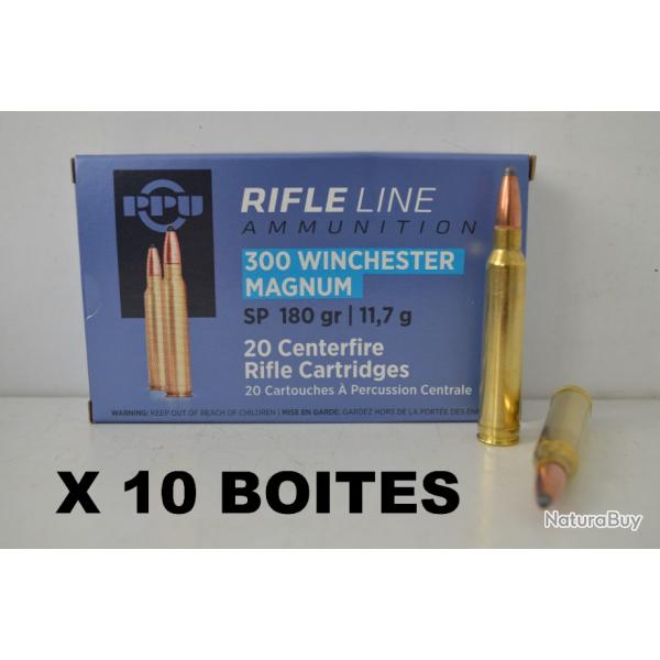 10 Boites de Balles Partizan Calibre 300 Win Mag 180gr SP