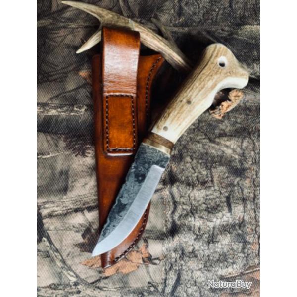 couteau de chasse d'artisan / bois de cerf ( 4 )