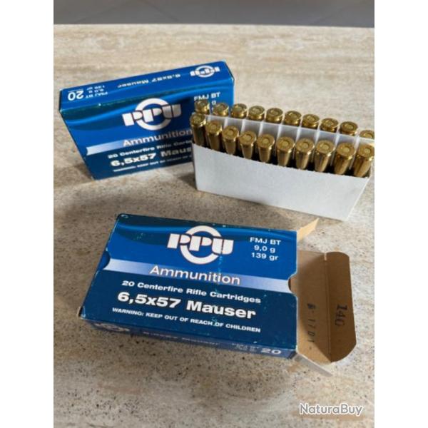 Munitions 6,5x57 Mauser FMJ 139gr PPU