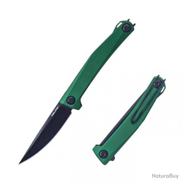 Couteau Real Steel Teres Green Manche Aluminum Lame Acier Nitro-V Black PVD IKBS Clip RS7111GB