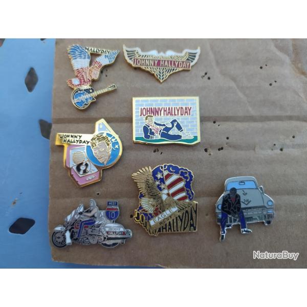 PINS CHANTEUR ARTISTE JOHNNY HALLYDAY CADILLAC VOITURE AIGLE PORTRAIT LOT DE 7 PINS
