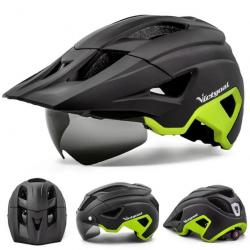 Casque Vélo Homme avec Lumière LED Lunettes Magnétiques Détachables Visière 57-62cm Noir/Jaune