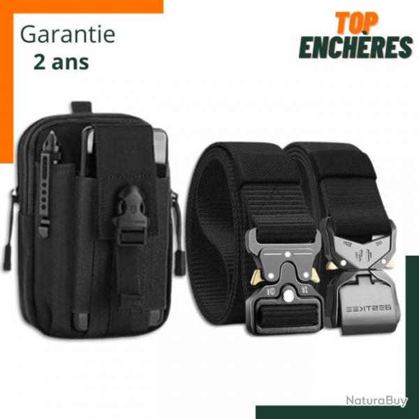 TOP ENCHERES SANS PRIX DE RESERVE :  Lot de 2 ceintures tactiques avec sacoche - Garantie 2 ans