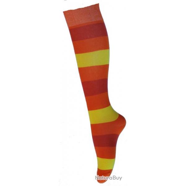 Chaussettes hautes rayes coton femme 34/36 ray orange 2 -jaune