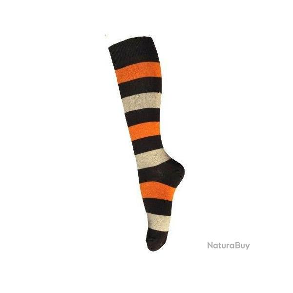 Chaussettes hautes rayes coton femme 34/36 ray marron orange