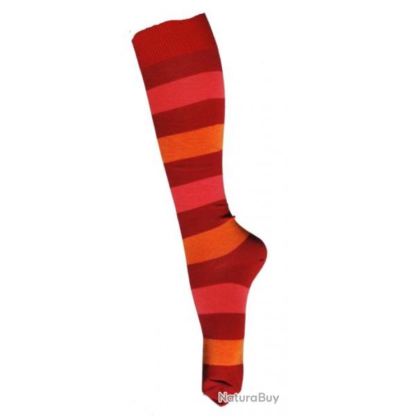 Chaussettes hautes rayes coton femme 34/36 ray bordeau orange