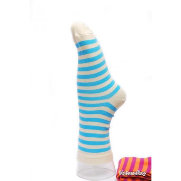 Offre ds 3 paires de chaussettes rayes coton Femme 34/36 ray bleu turq beige