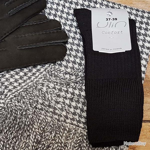 Chaussettes chaudes homme en laine mrinos non comprimantes  noir  46-48