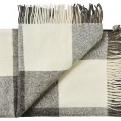 Plaid à carreaux en pure laine vierge scandinave gris chiné