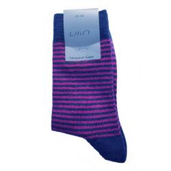 Chaussettes chaudes laine fines rayées ou unies pour Homme 40/45 court/mollet rayé fushia marine