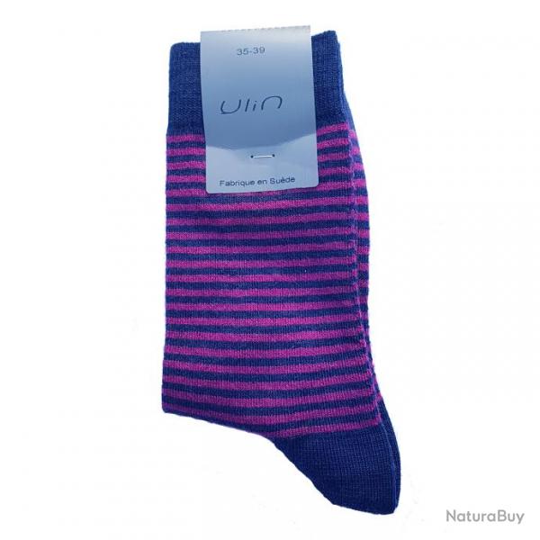 Chaussettes chaudes laine fines rayes ou unies pour Homme 40/45 court/mollet ray fushia marine