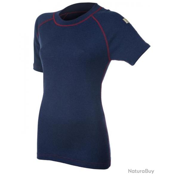 Tee shirt chaud femme manches courtes pure laine mrinos bleu XS (extra small) bleu nuit