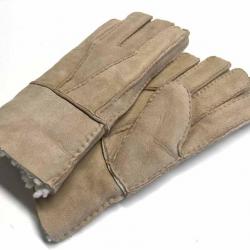 Gants en peau d'agneau retournée unisexe beige 7 cm