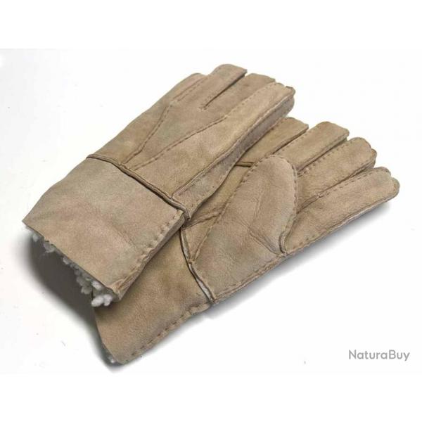 Gants en peau d'agneau retourne unisexe beige 7 cm